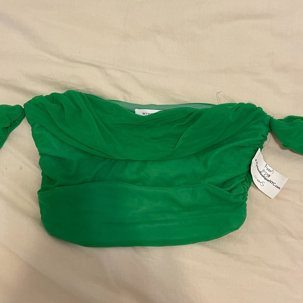 Better Be Off the Shoulder Green Ruched Going Out Top